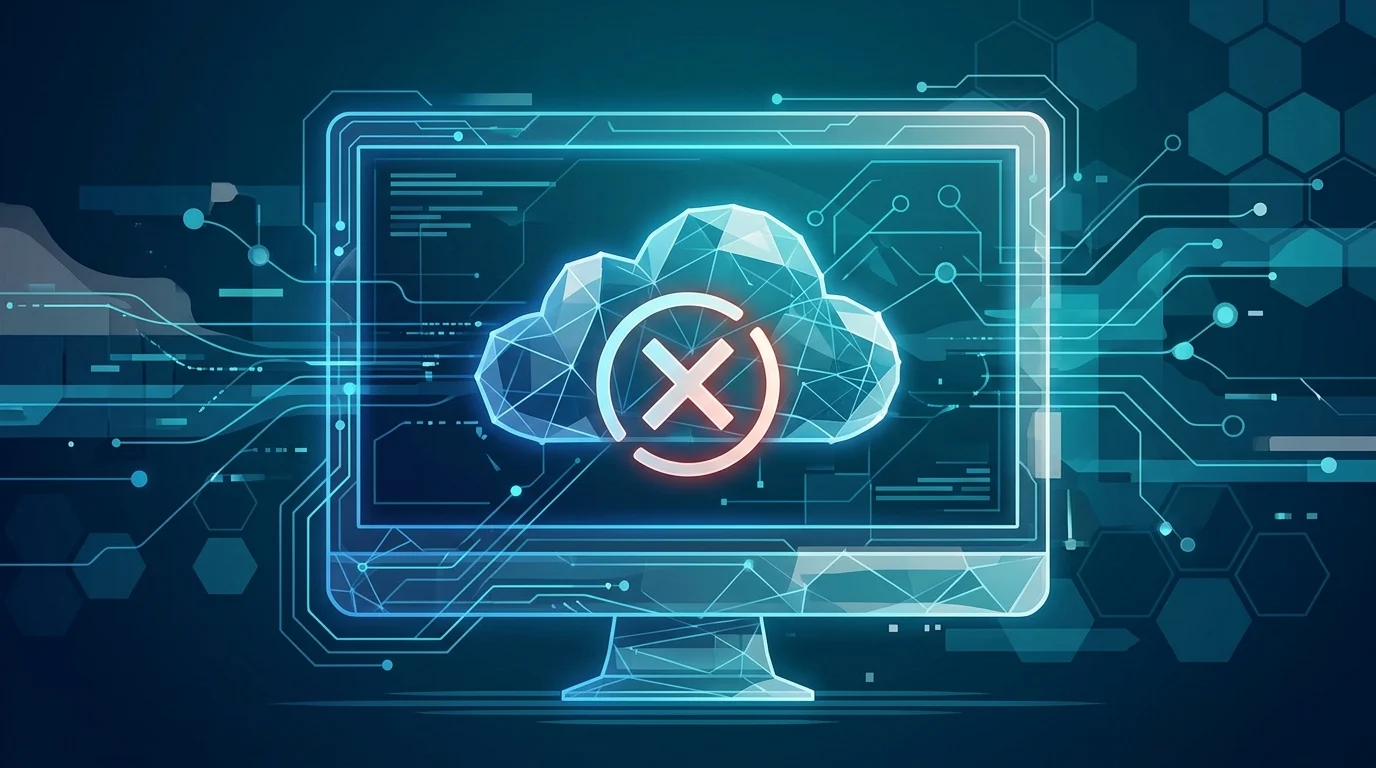 Abstract illustration of a blocked cloud service on a computer screen.
