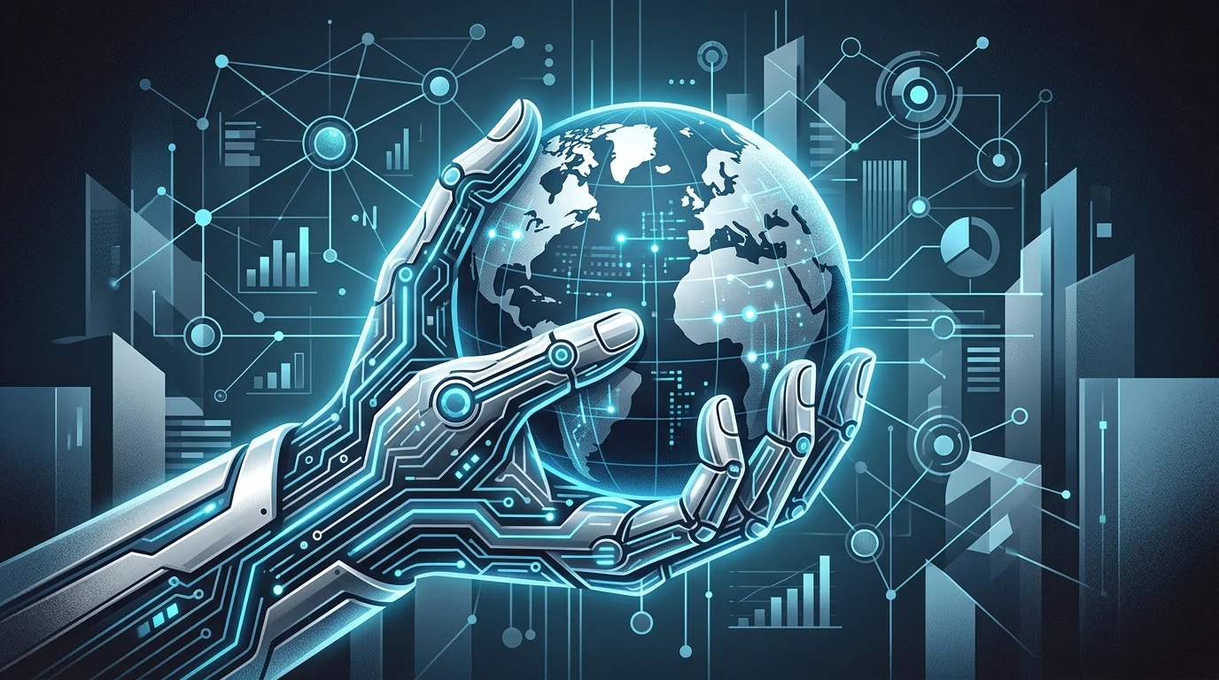 Conceptual digital art of tech corporate control and global influence.