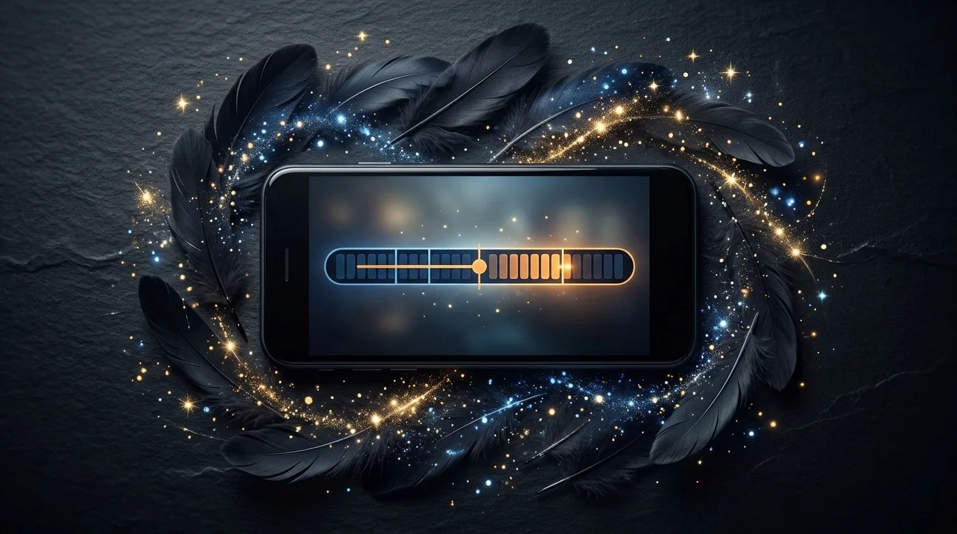 Abstract representation of a mobile phone screen showing segmented video chapters and magical elements.
