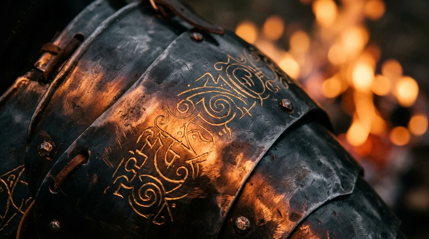 Conceptual detail of dark, ornate fantasy armor.