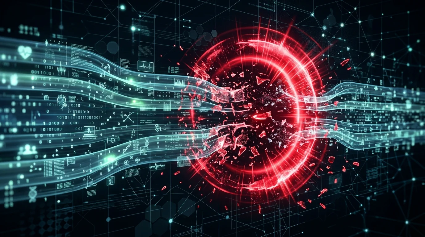 Quest Diagnostics Discloses Direct Breach of Quanum Lab Services Manager Platform 1 Conceptual visualization of interrupted data streams.