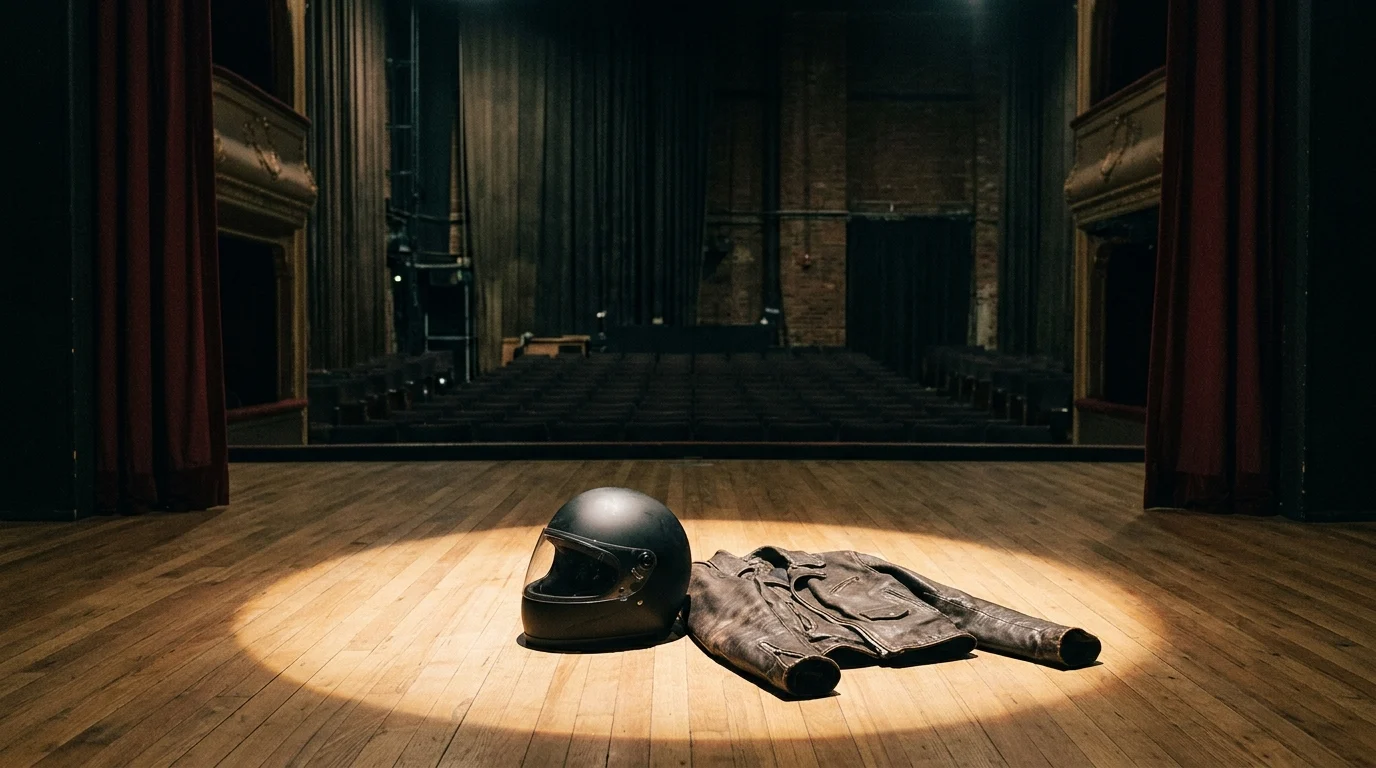 A theatrical stage with props representing a dramatic persona.