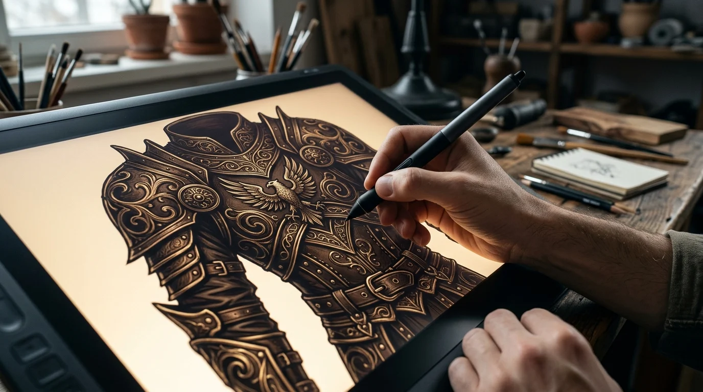 Close-up of digital art being created on a tablet.