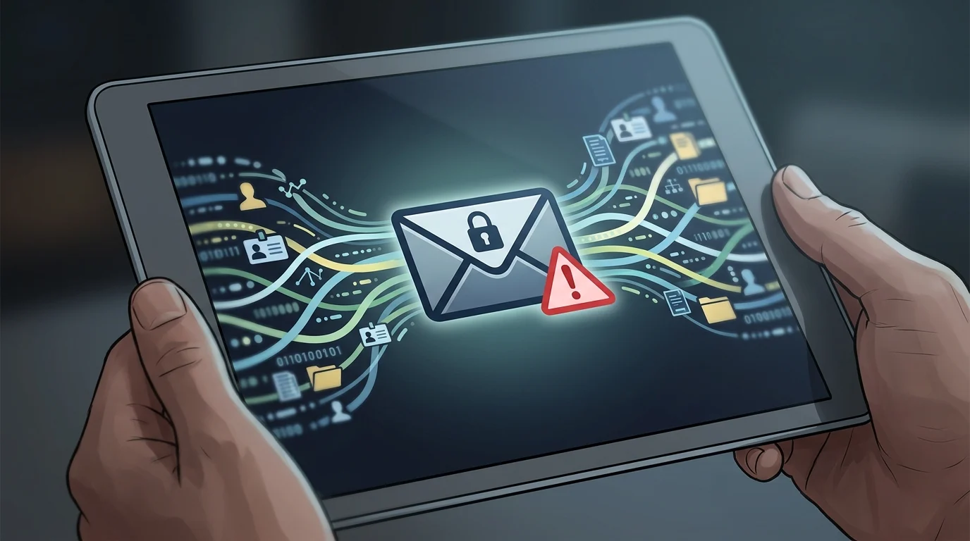 Conceptual image of a data breach notification alert on a digital device.