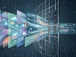 Abstract digital grid representing data processing and privacy layers.