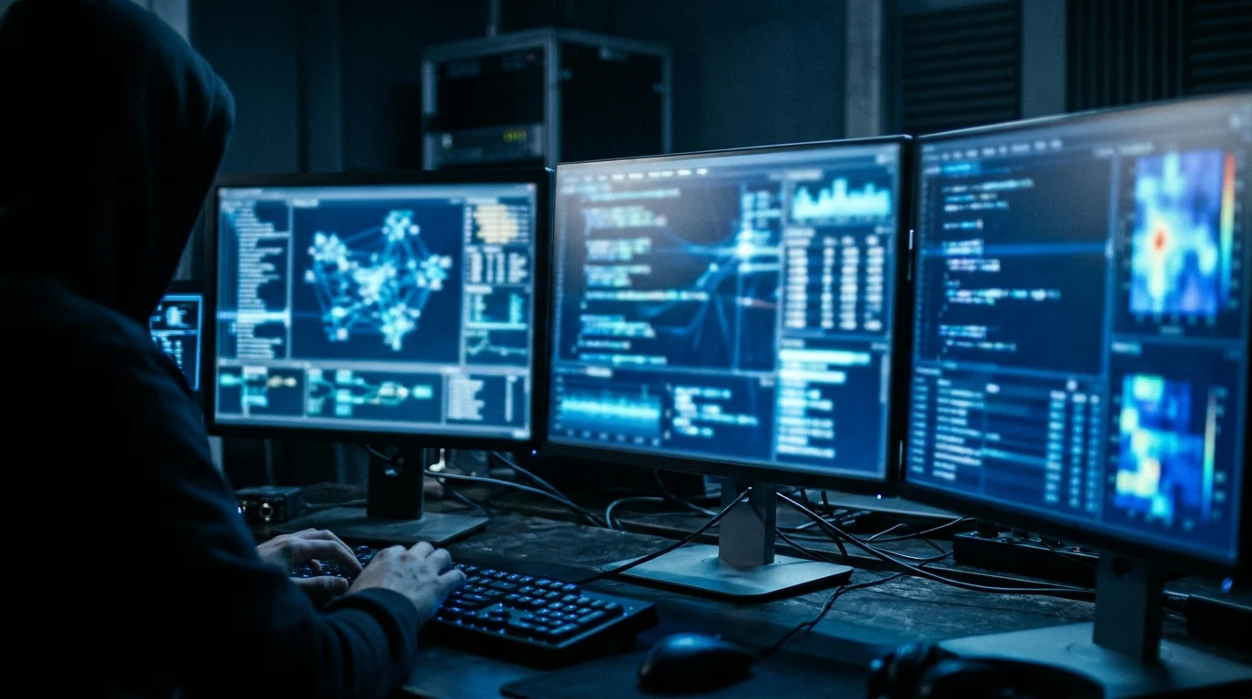 Conceptual depiction of a digital forensic investigation room.