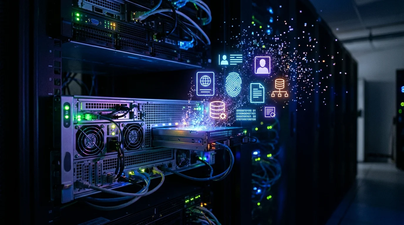 Conceptual representation of compromised user data from a server.