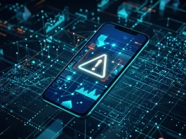 Conceptual digital security alert on a smartphone screen representing a data breach notification.