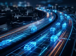 Federal Judge Rules Flock Safety Warrantless Searches Unconstitutional A conceptual digital grid tracking abstract vehicle shapes on a dark highway.