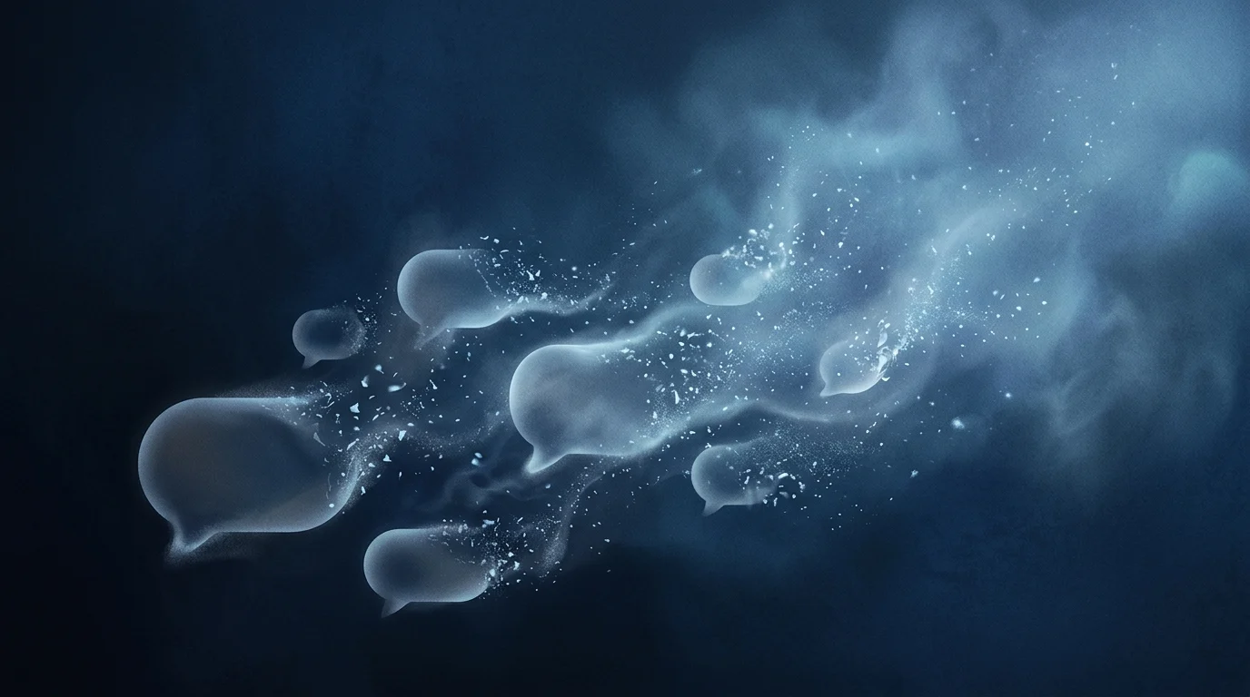 Abstract digital bubbles dissolving into mist.