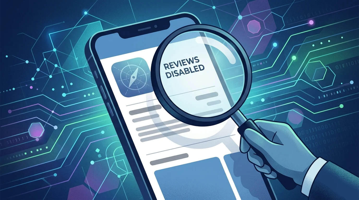 Conceptual image showing an app listing with reviews disabled.