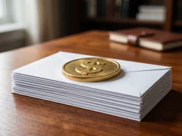 A conceptual image representing a financial prize and correspondence.