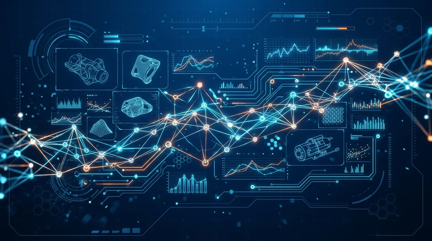 Abstract digital interface representing a centralized engineering data environment.