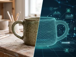 Etsy Mandates Unedited Photos and Bans AI-Generated Functional Guides A conceptual image showing the verification of a physical handmade item.