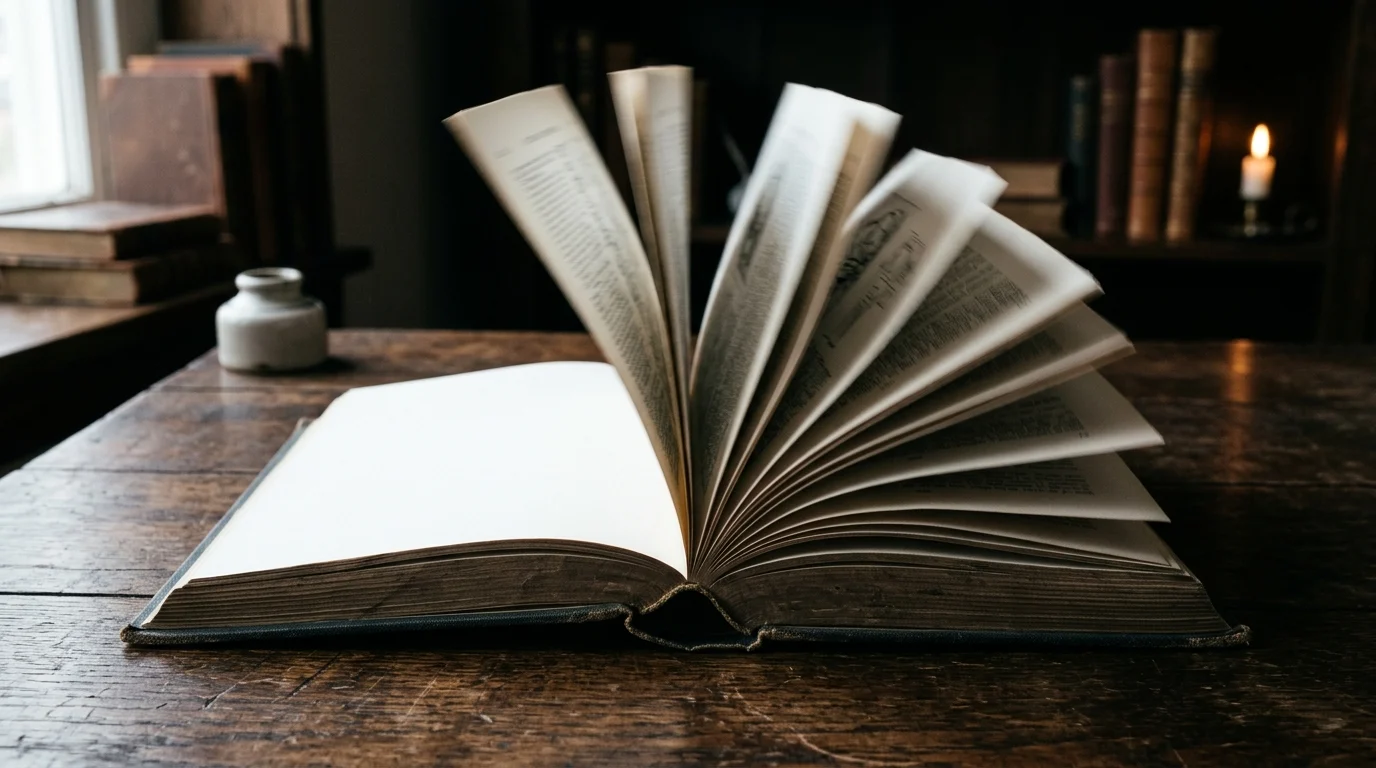 An open book with pages turning toward a new chapter.