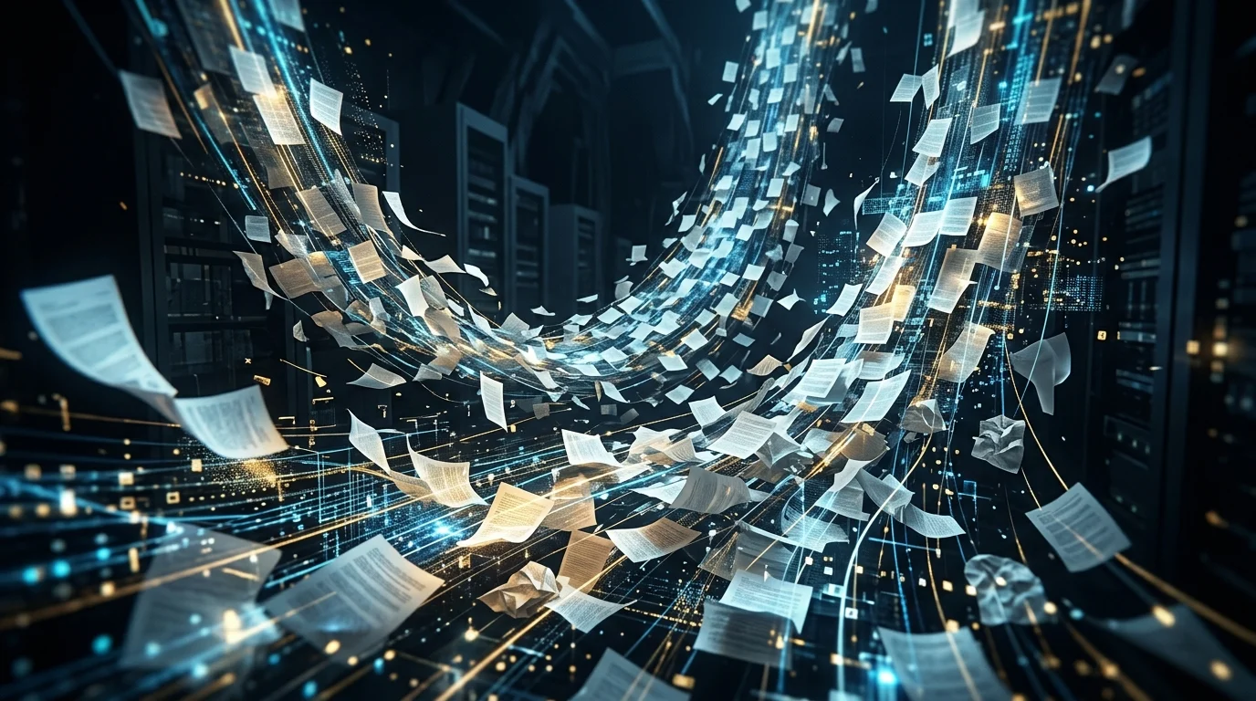 Abstract digital data streams representing leaked documents.