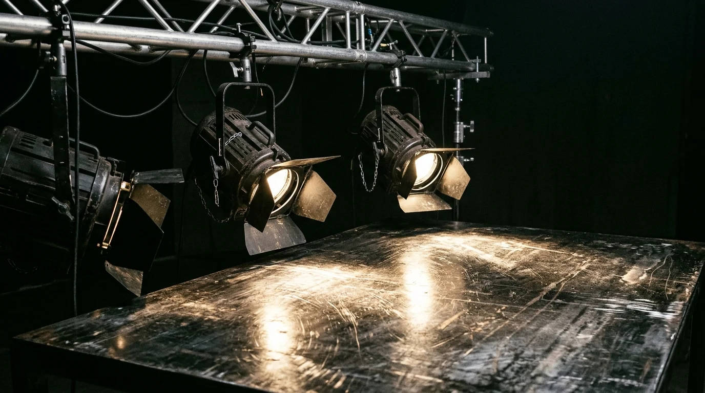 Professional studio lighting equipment on a film set.