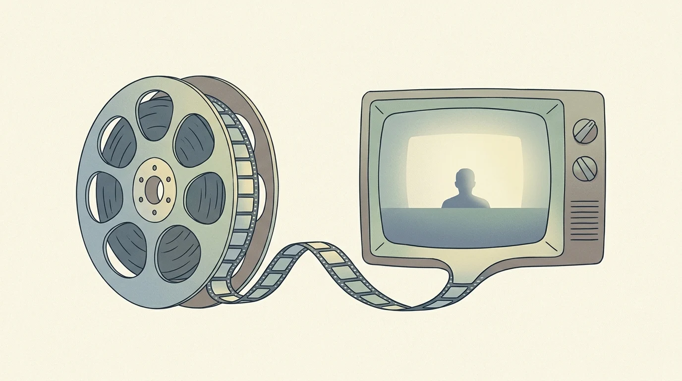 A minimalist graphic representing the transition from independent film to prestige television.
