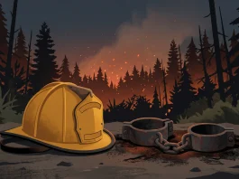 A conceptual image of a fire helmet and chains representing redemption and firefighting.