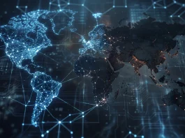 Conceptual digital grid showing disconnecting nodes in a dark space.