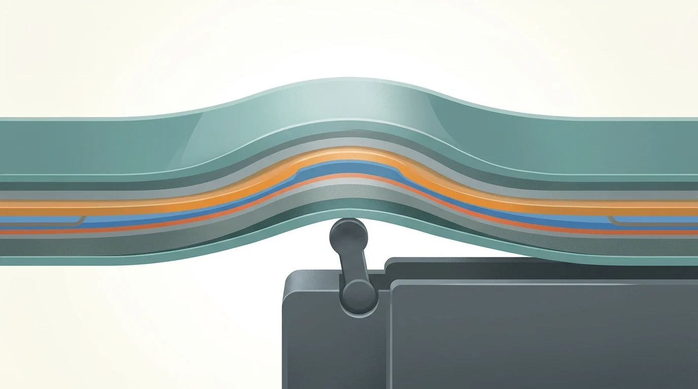Cross-section diagram of a foldable display experiencing internal pressure.