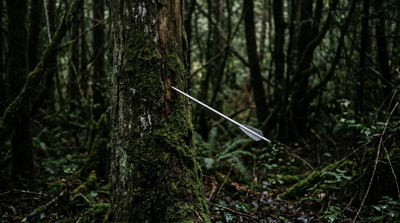 Sunrise on the Reaping Reactions Praise Joseph Zada’s Performance as Young Haymitch 1 A silver arrow in a dark forest tree trunk.