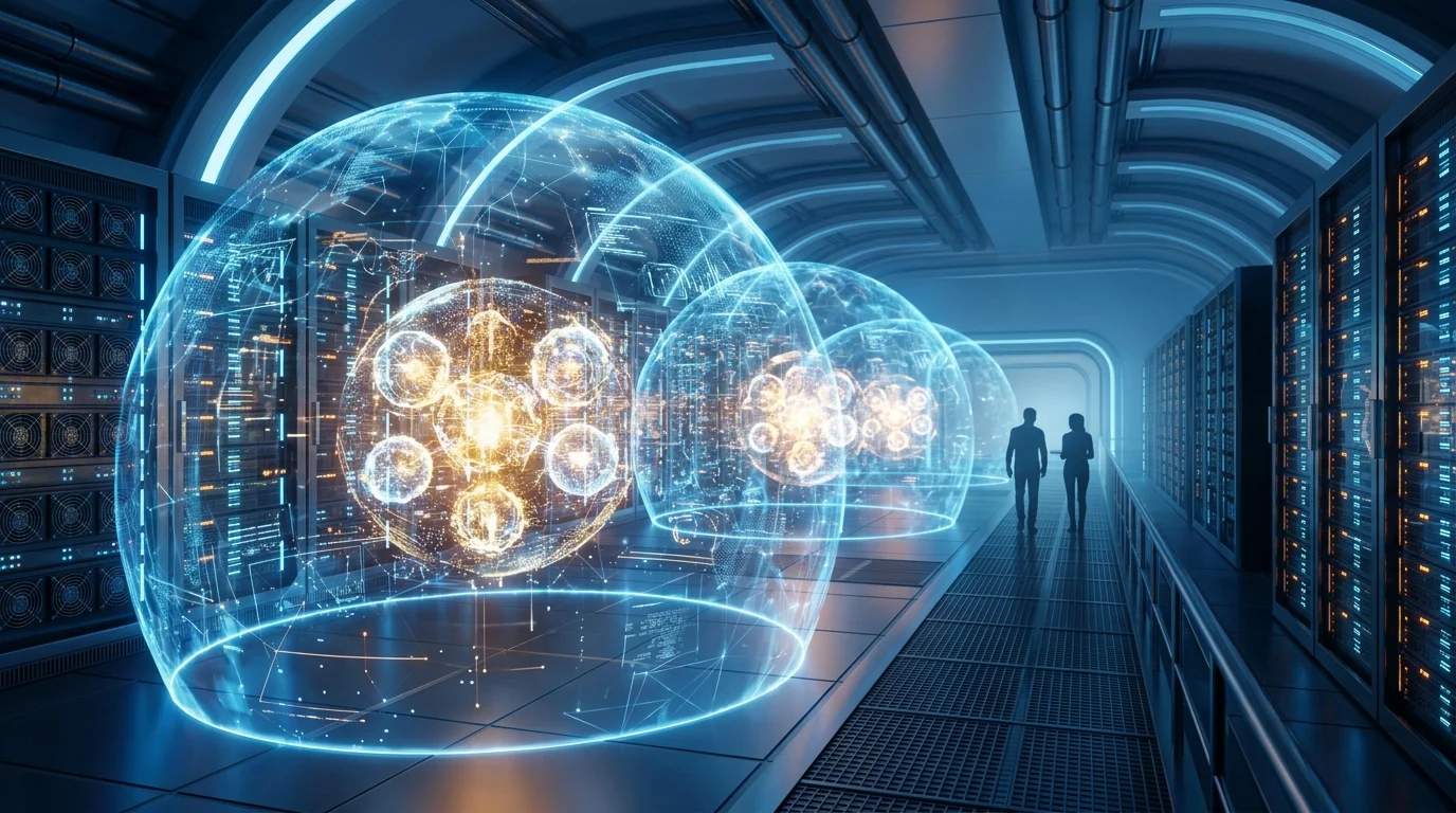 A conceptual rendering of high-security AI server infrastructure.