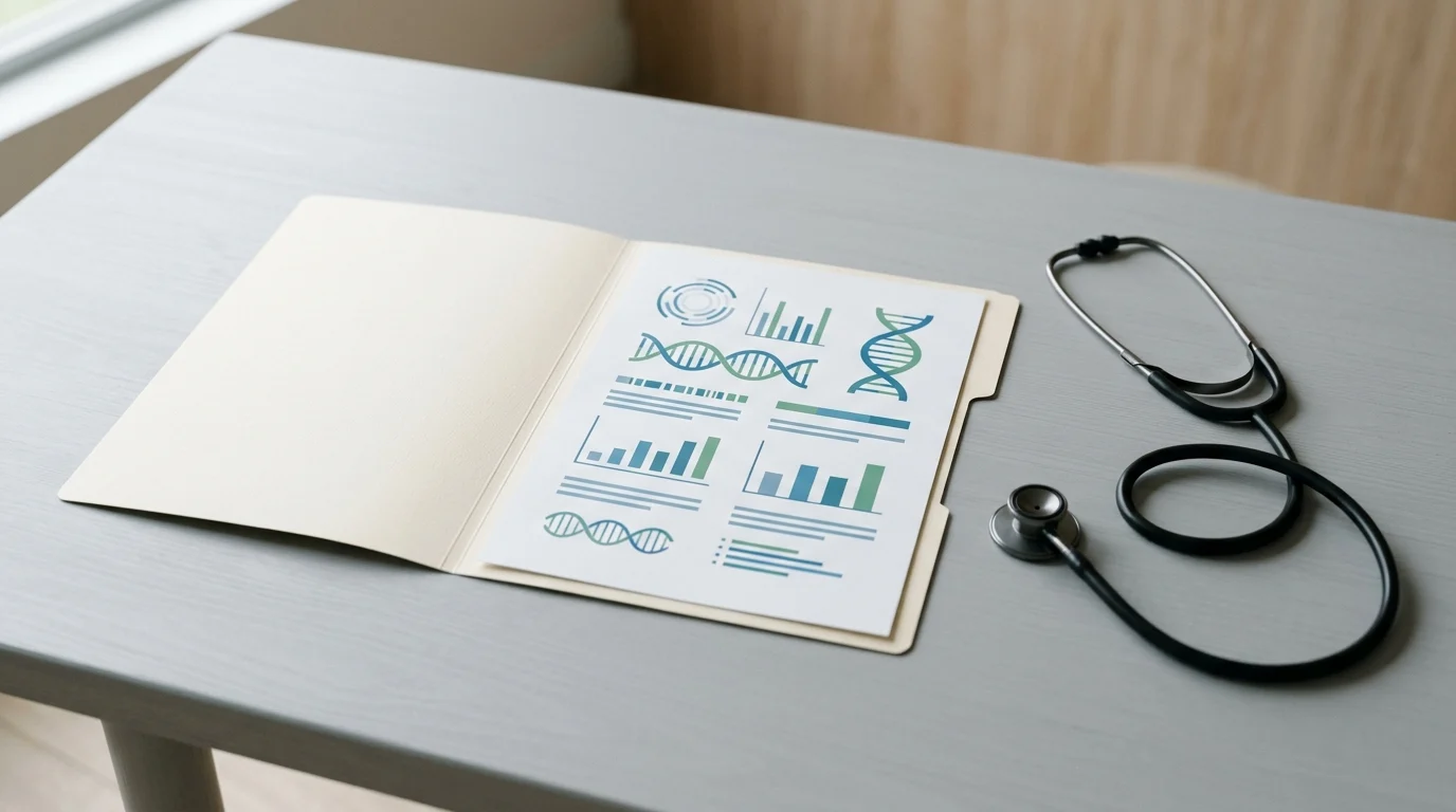 Abstract medical consultation setting with DNA symbolism