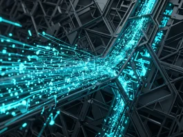 A conceptual digital lattice representing high-speed AI data processing.