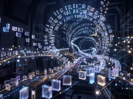 SpaceXAI Relaunches Grokipedia With Version 0.3 Design Overhaul Conceptual 3D digital library representation with floating glass books.