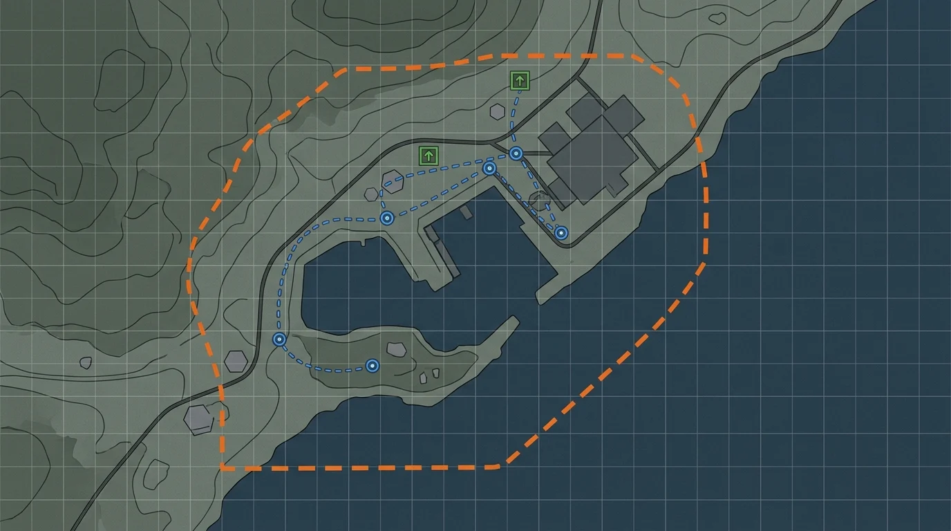 Tactical map interface showing an extraction zone layout.