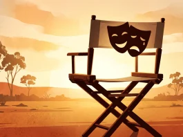 Conceptual illustration of a director's chair and theatrical masks