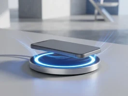 A conceptual depiction of a modern wireless charging pad with a glowing energy ring.