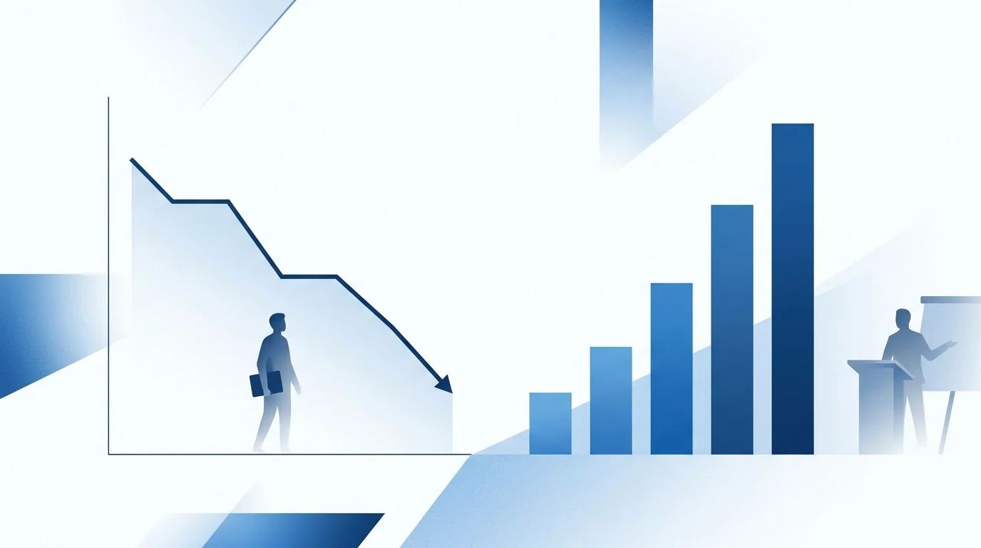 Abstract graphic showing the decline in junior hiring versus the increase in meeting time.