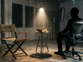Michael Douglas Defends Family Legacy Against ‘Snotty’ Nepo Baby Label Conceptual image of two different eras of film chairs and a memoir book.