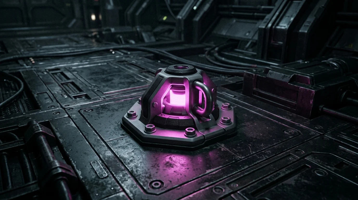 A glowing magenta tactical anchor point on a dark metallic surface.