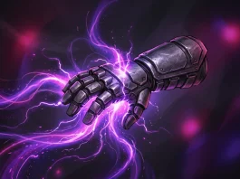 Conceptual digital art of purple telekinetic energy waves interacting with tactical gear.