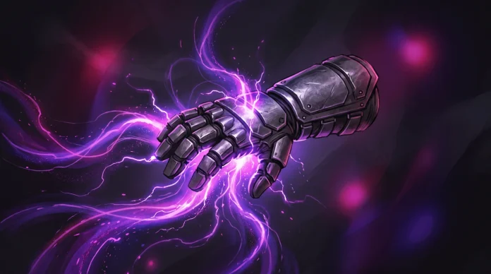Conceptual digital art of purple telekinetic energy waves interacting with tactical gear.