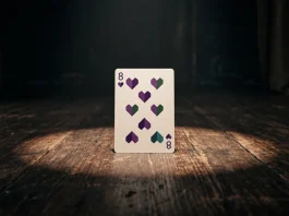 A conceptual representation of DC characters through color-coded playing cards.