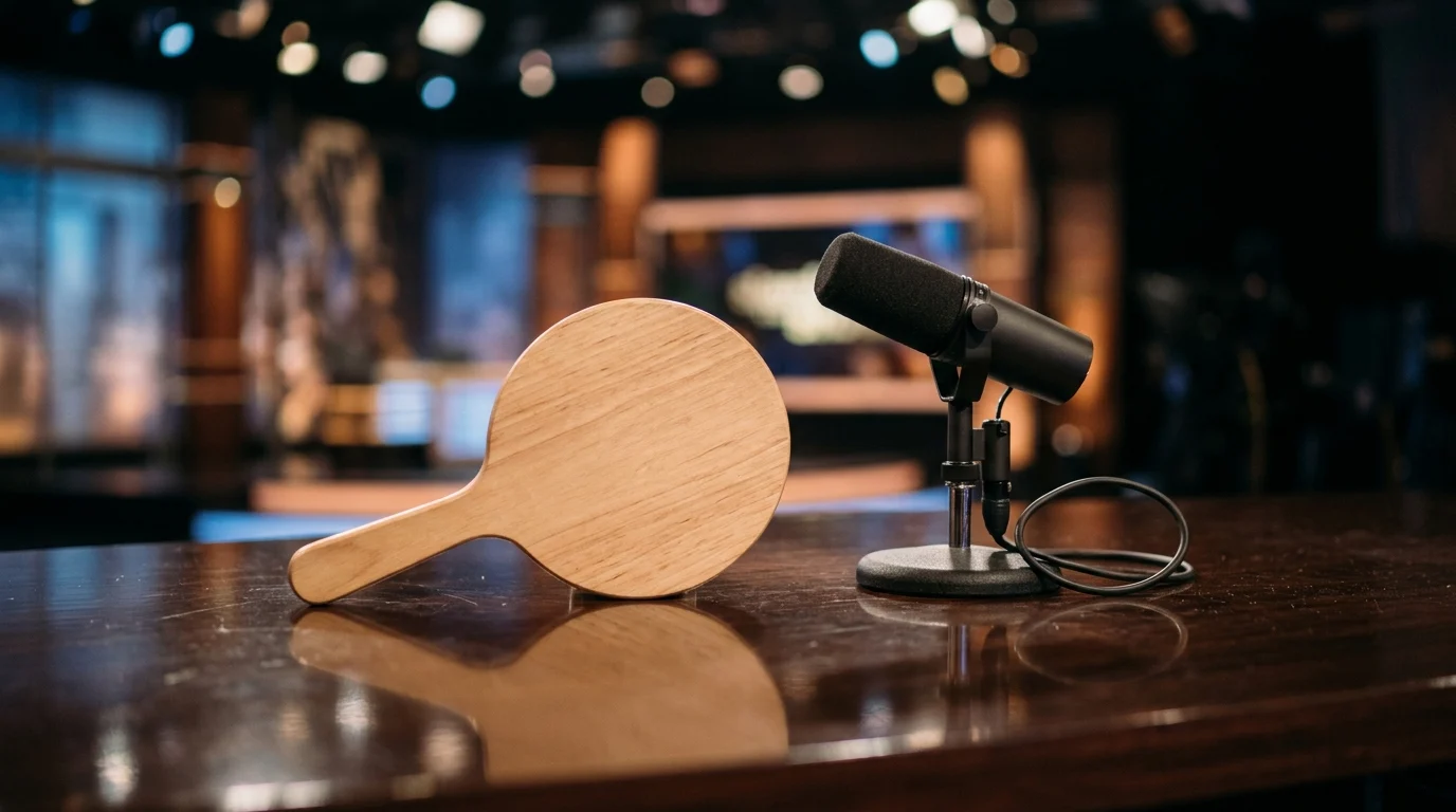 A scoring paddle on a judge's desk.