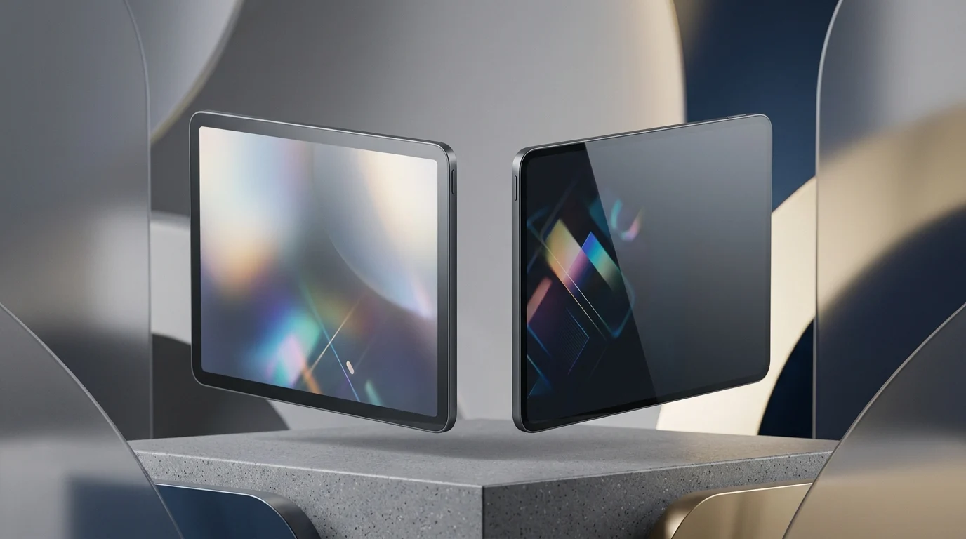 A conceptual comparison of a recessed bezel screen versus a flush-front display design.