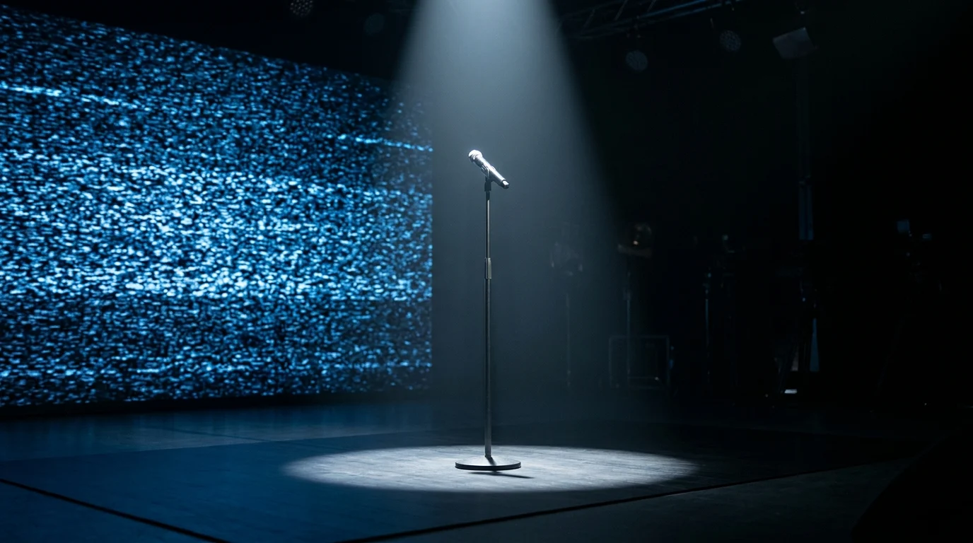 Understanding ‘You Can See Everything’: The Nathan Fielder Film Parodied on The Tonight Show 1 A minimalist late-night television stage set.