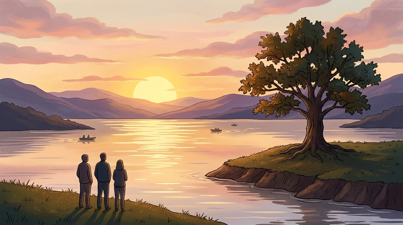 A serene sunset over water representing peace and resilience.