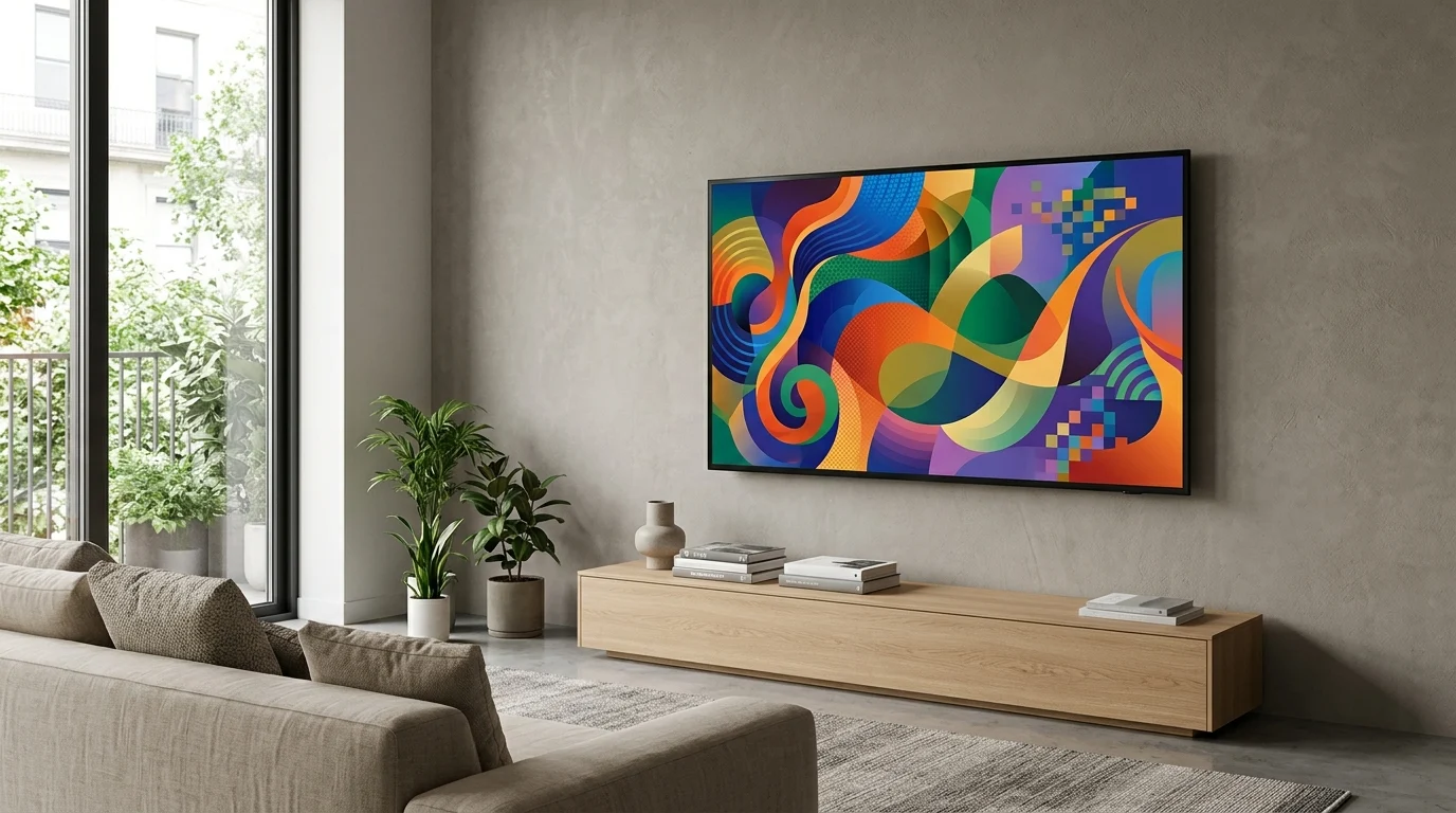Modern television display in a minimalist interior.
