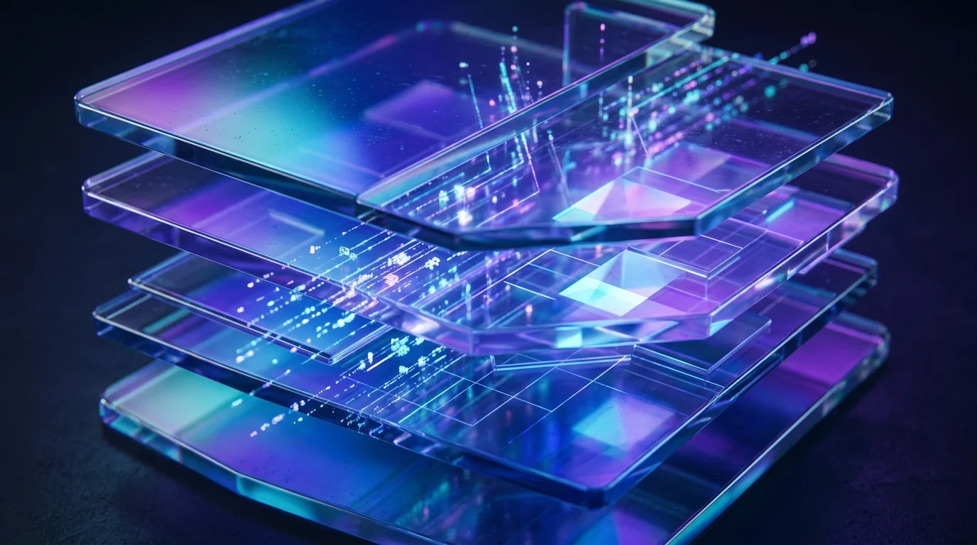 Abstract visualization of layered software interface widgets.