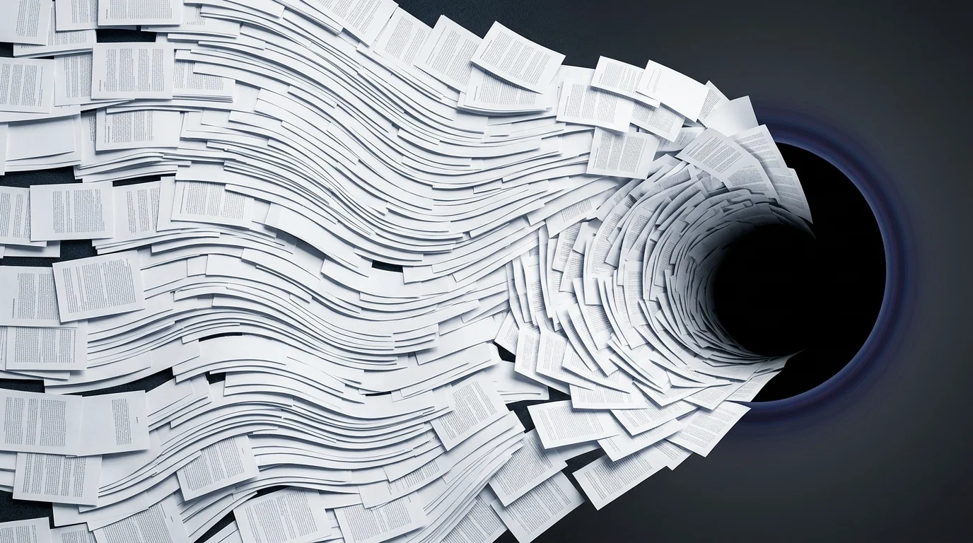 An abstract representation of a massive volume of manuscripts being digitized.