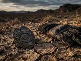 Marshals Season 2: Logan Marshall-Green Returns as Pete Calvin A tarnished marshal badge and a tactical glove on arid ground in a rural setting.