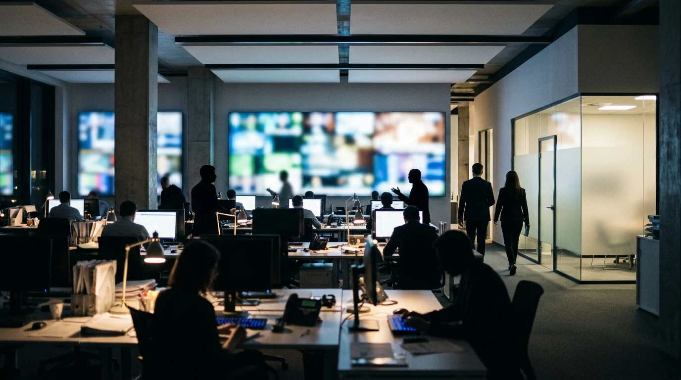 Conceptual newsroom representing a media investigation.