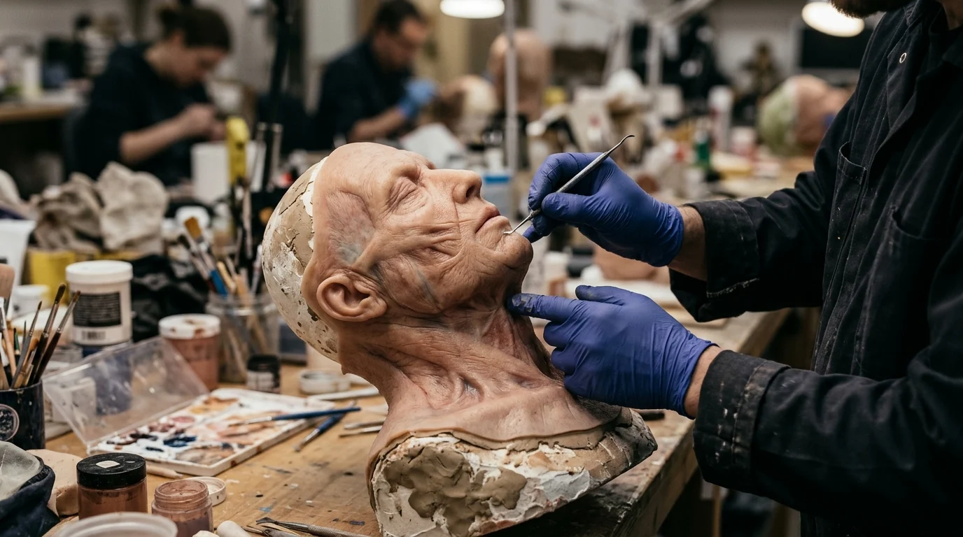 A close-up of a technician sculpting a silicone medical prosthetic.