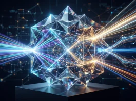 Conceptual visualization of AI intelligence and data processing.